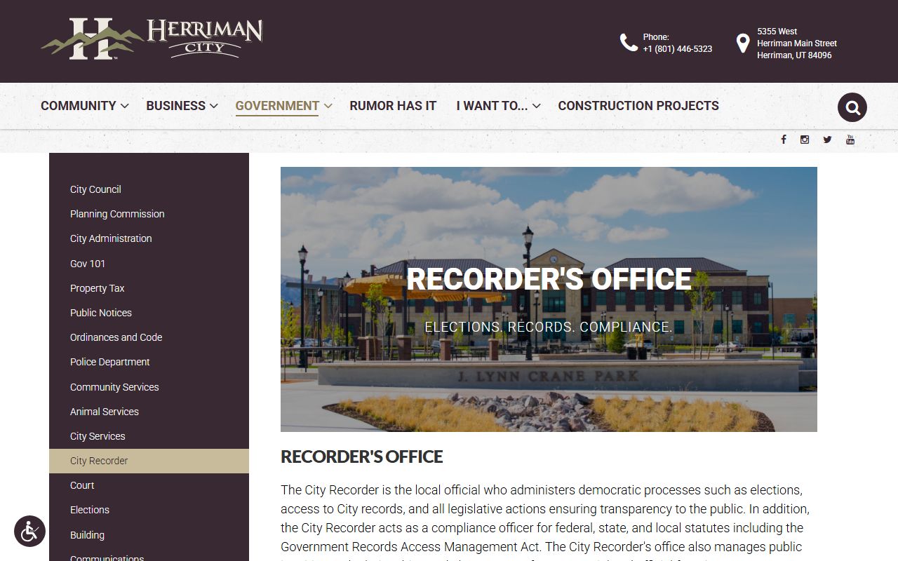 Herriman city recorder website for marriage license records