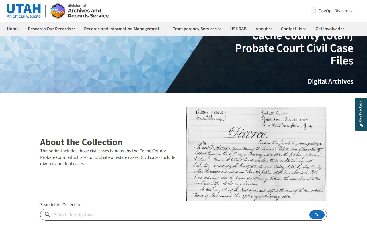 Cache County State Archives marriage license records