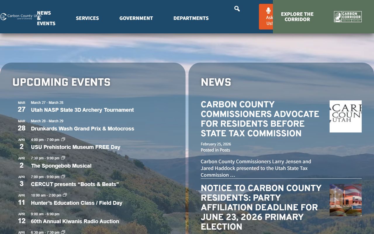 Carbon County homepage for marriage license records