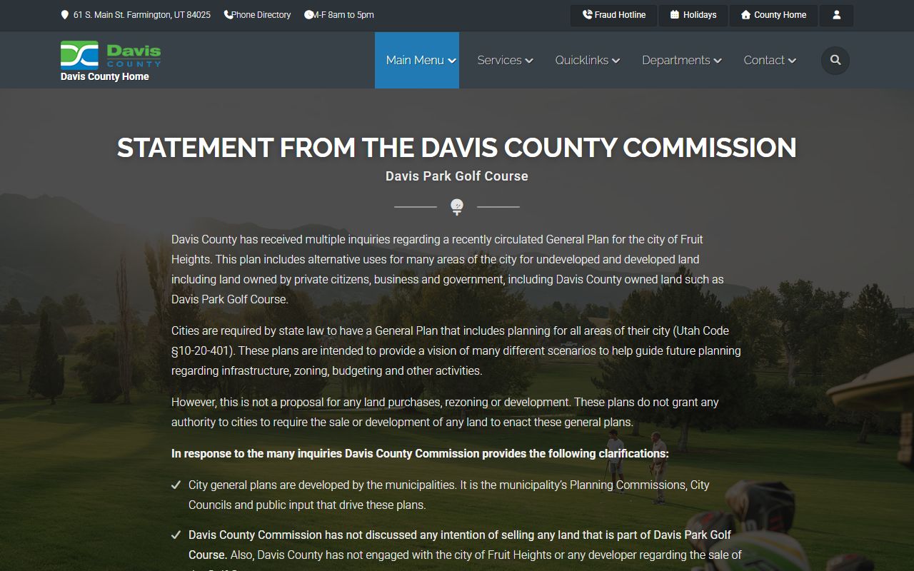 Davis County homepage with clerk and records links