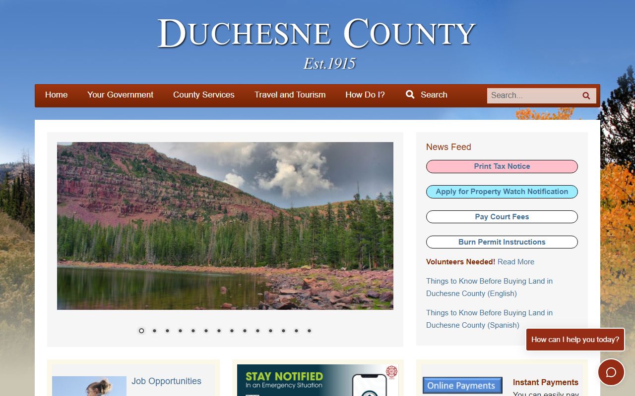 Duchesne County homepage for marriage license records