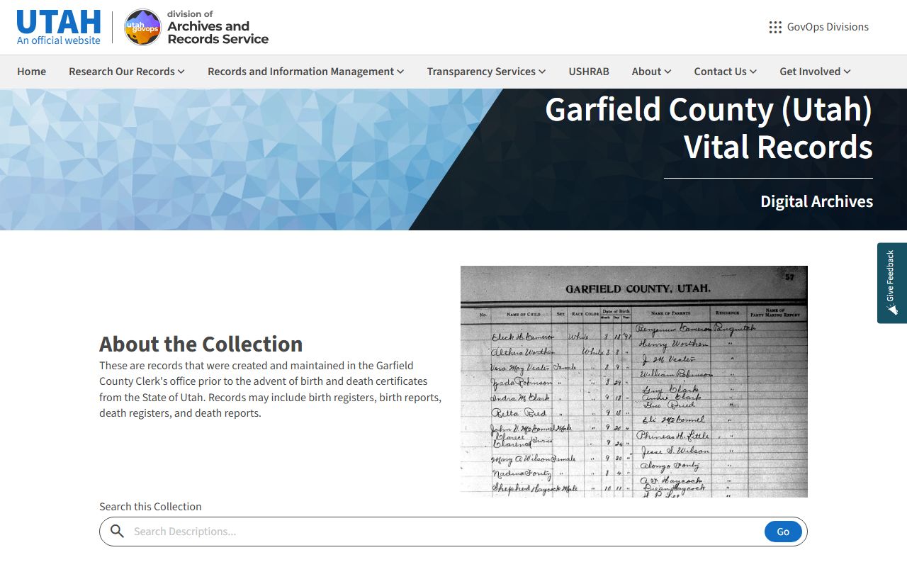 Garfield County State Archives marriage license records