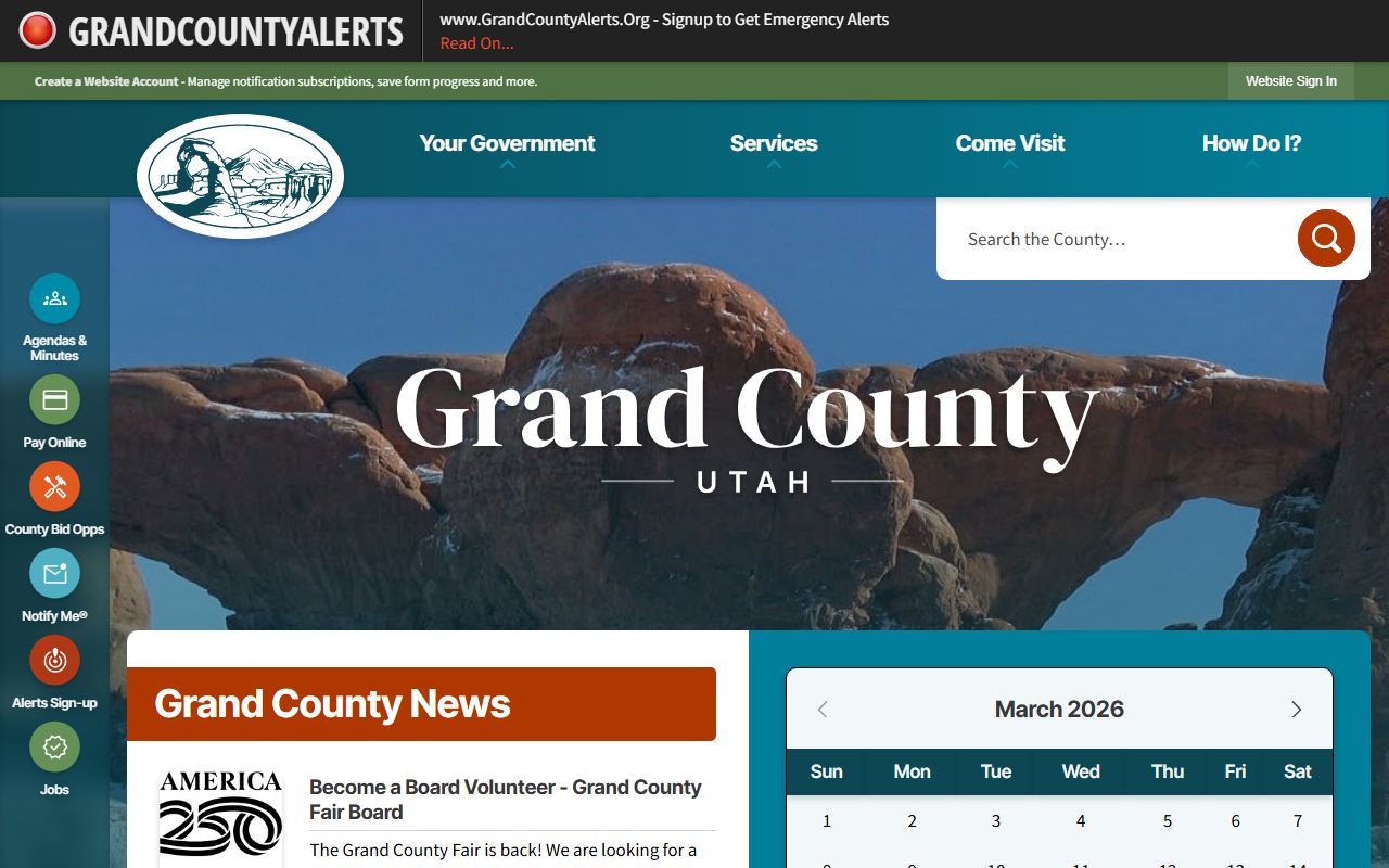 Grand County homepage for marriage license records