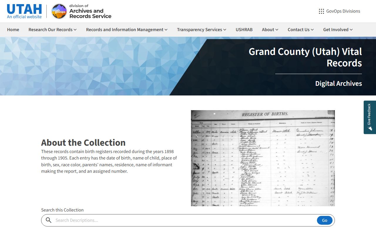 Grand County State Archives marriage license records