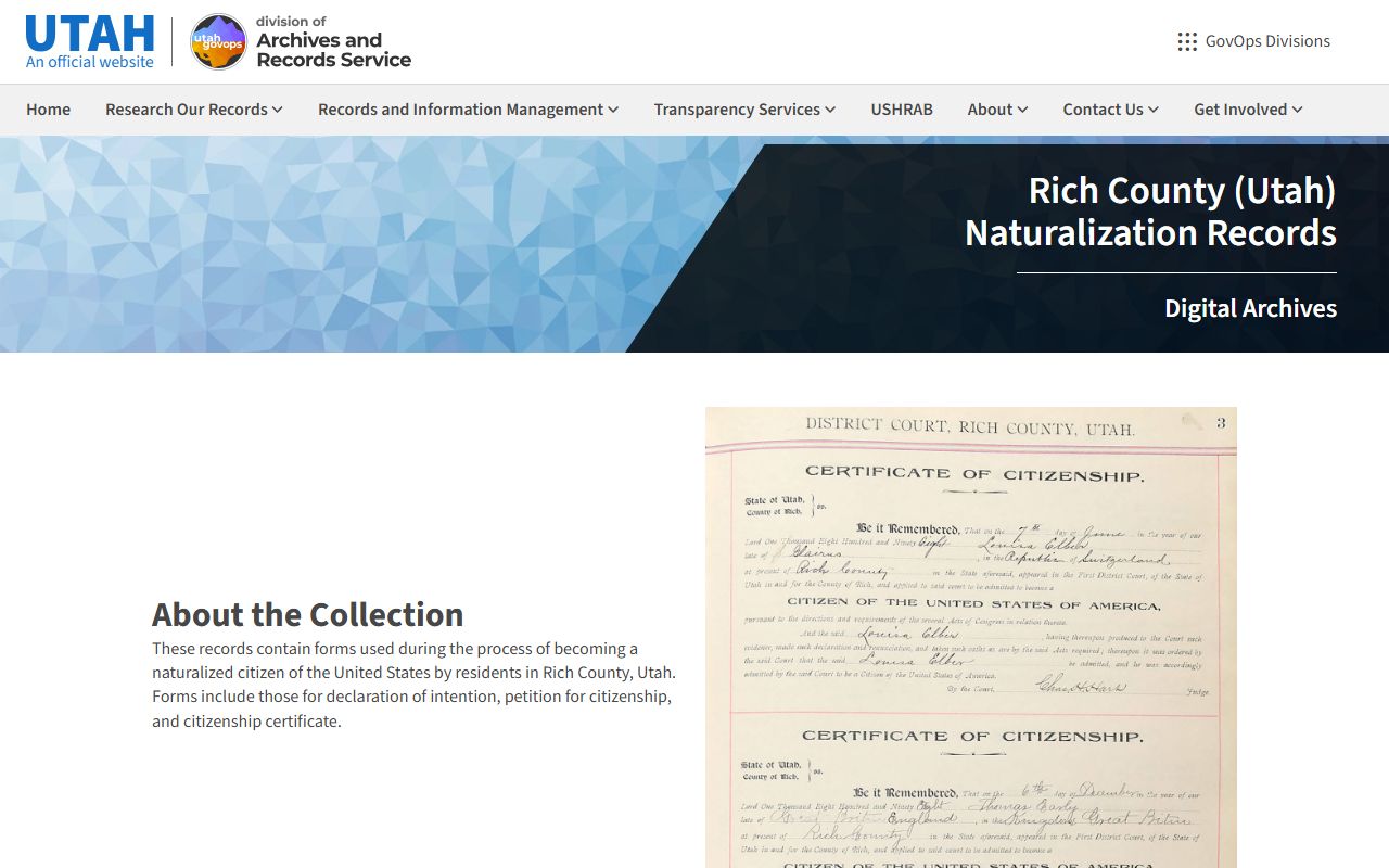 Rich County State Archives marriage license records