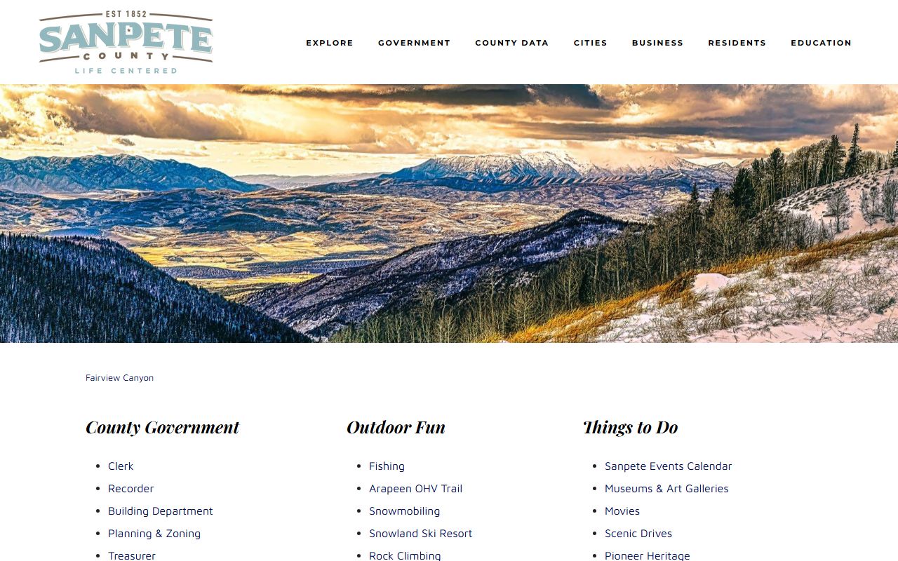 Sanpete County homepage for marriage license records