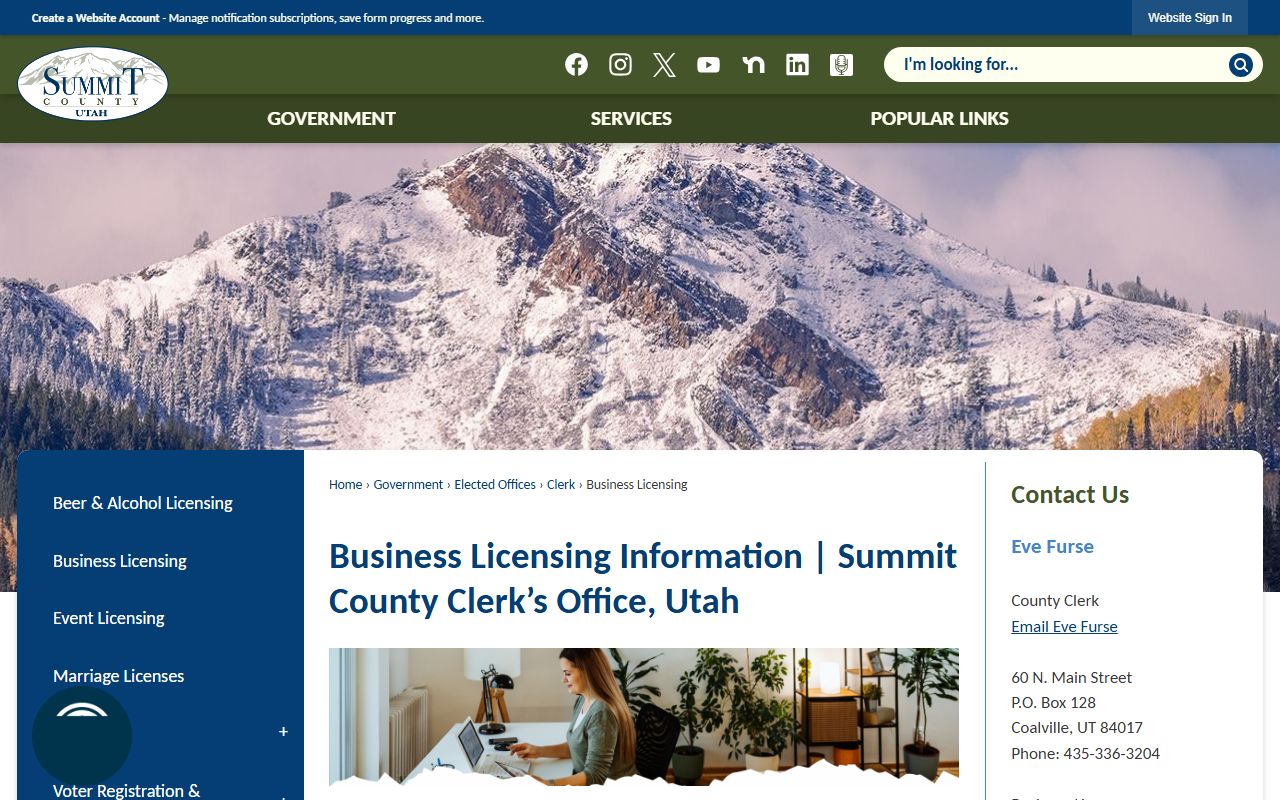 Summit County clerk page for marriage license records