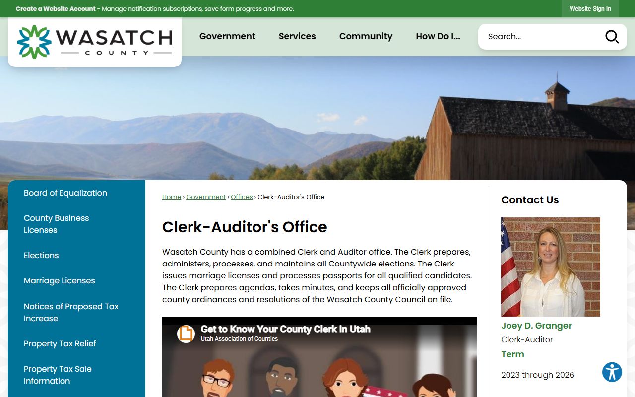 Wasatch County clerk page for marriage license records