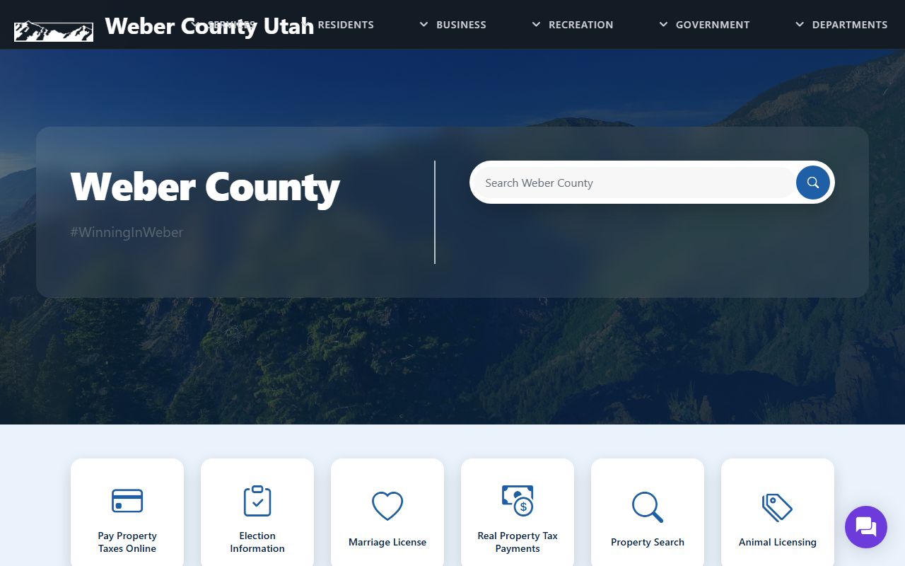 Weber County homepage for Marriage License and county services